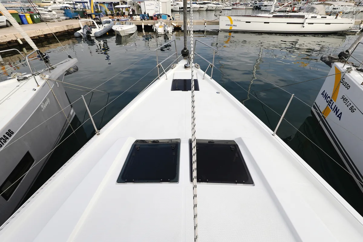 Deck of Panna, a Hanse Yachts Hanse 455 sailboat at Grad Biograd na Moru, Croatia
