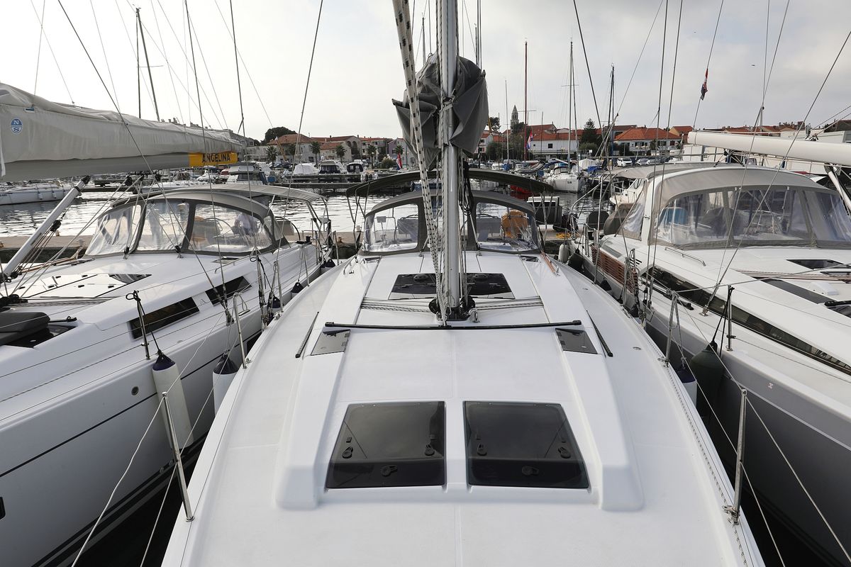 Deck of Panna, a Hanse Yachts Hanse 455 sailboat at Grad Biograd na Moru, Croatia