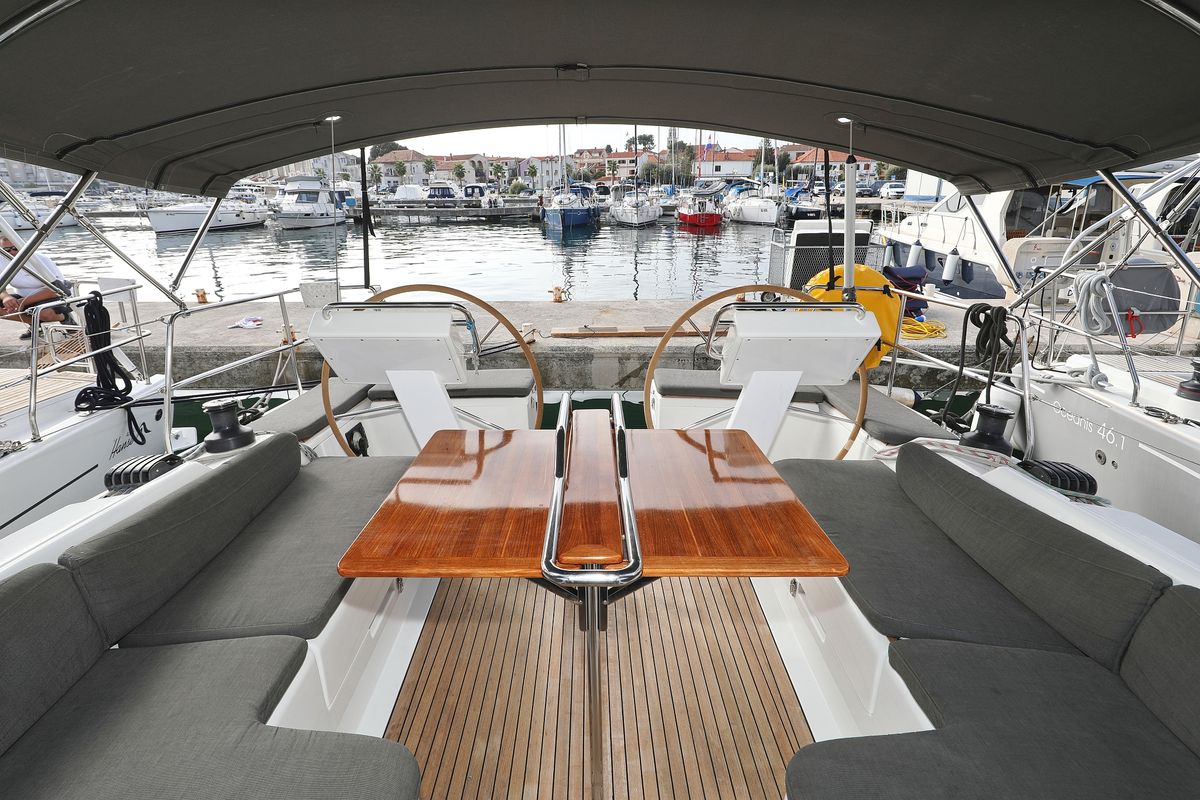 Deck of Panna, a Hanse Yachts Hanse 455 sailboat at Grad Biograd na Moru, Croatia