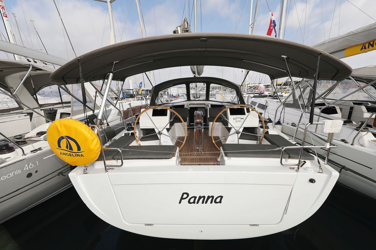 Exterior view of Panna, a Hanse Yachts Hanse 455 sailboat at Grad Biograd na Moru, Croatia