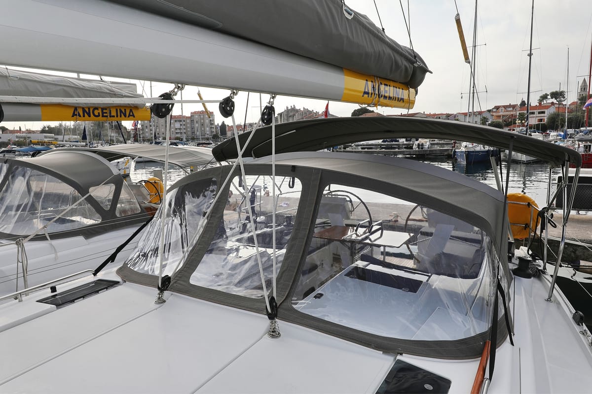 Deck of Panna, a Hanse Yachts Hanse 455 sailboat at Grad Biograd na Moru, Croatia