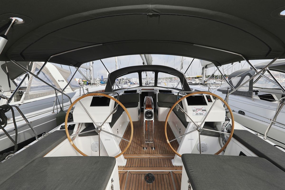 Cockpit of Panna, a Hanse Yachts Hanse 455 sailboat at Grad Biograd na Moru, Croatia