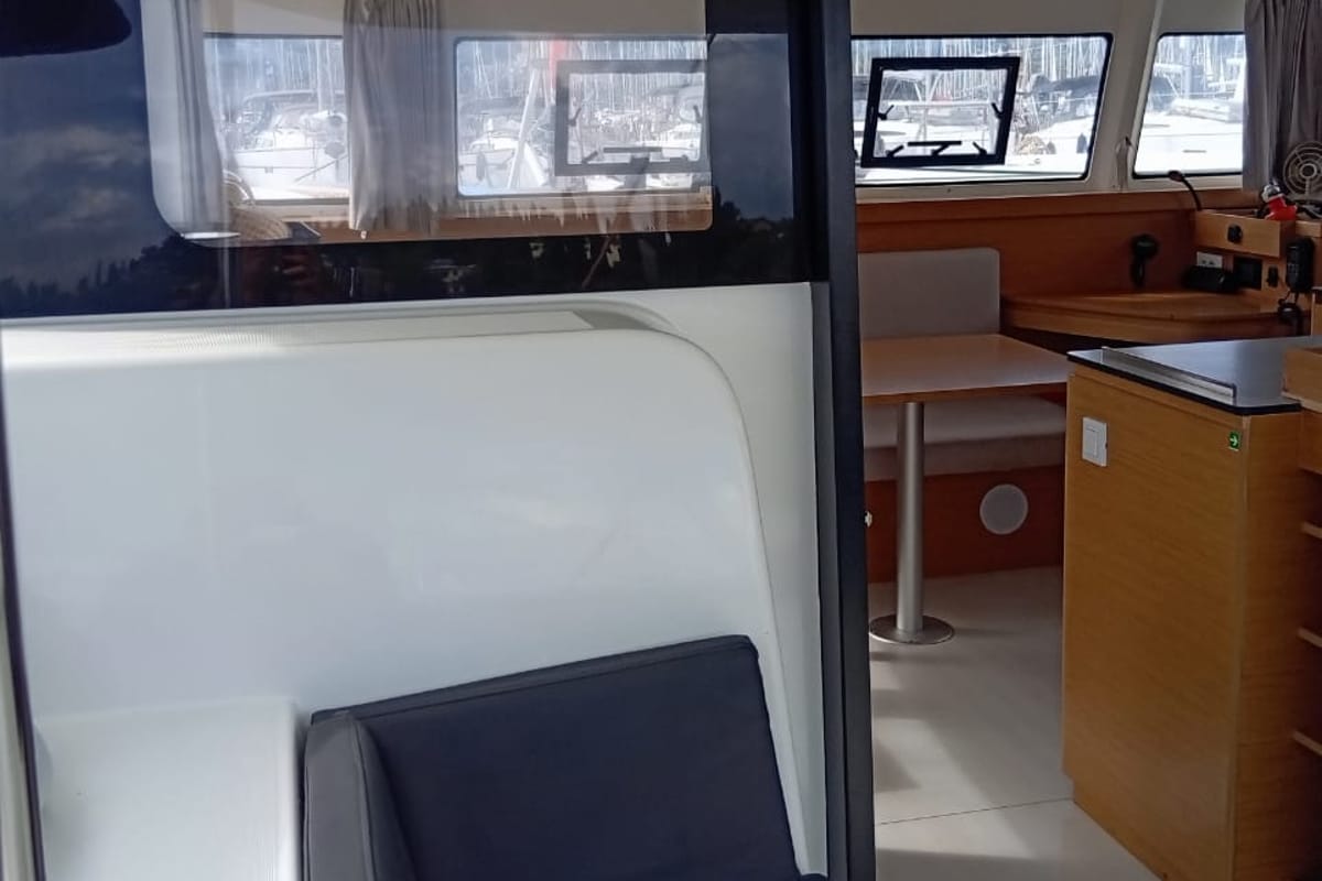 Salon of Amare II, a Excess 11 catamaran at Kontokali, Greece