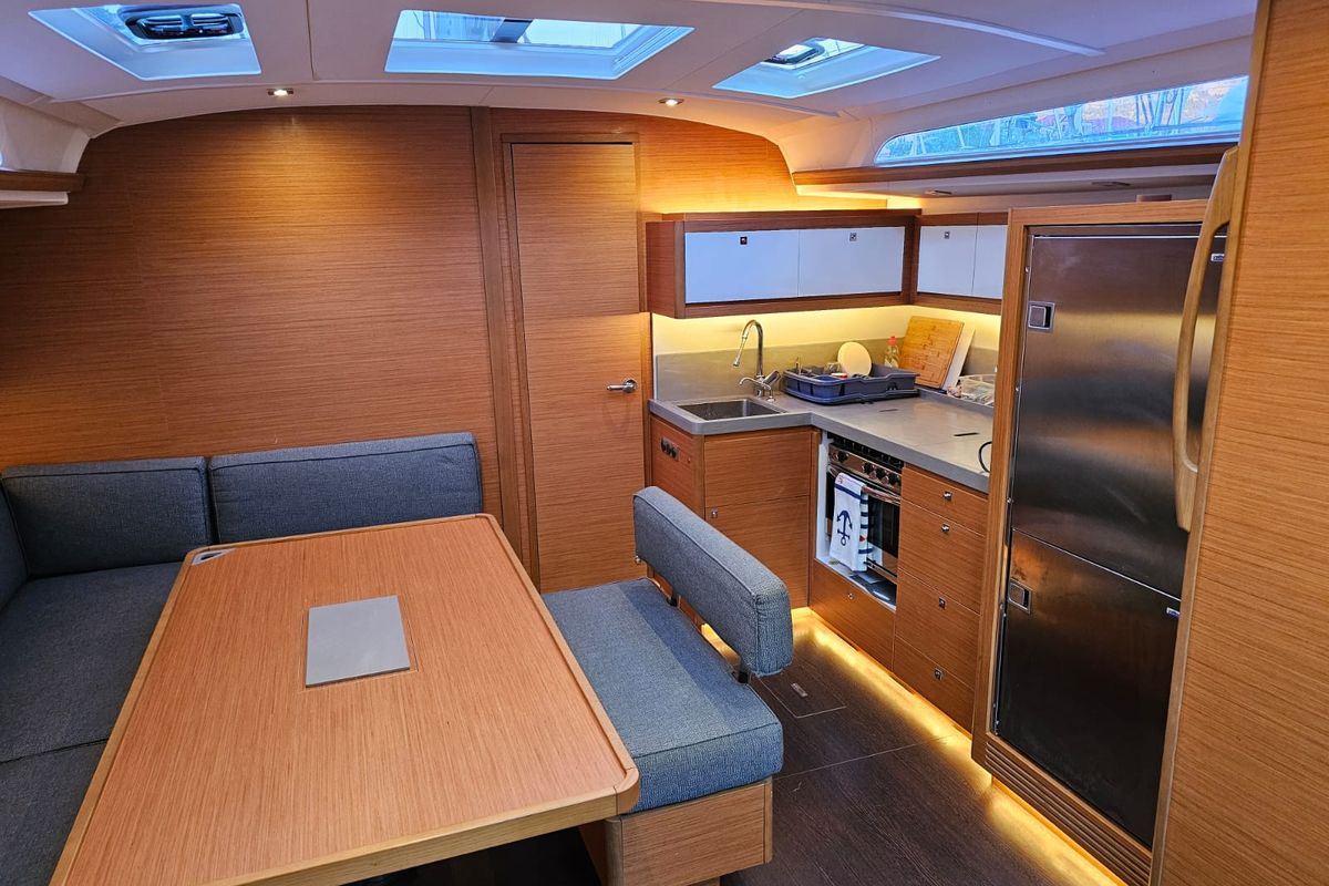 Salon of Amalia, a Dufour 470 sailboat at Skradin, Croatia