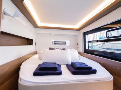 Cabin on Aelia, a Nautitech 46 Fly catamaran at Gouvia, Greece