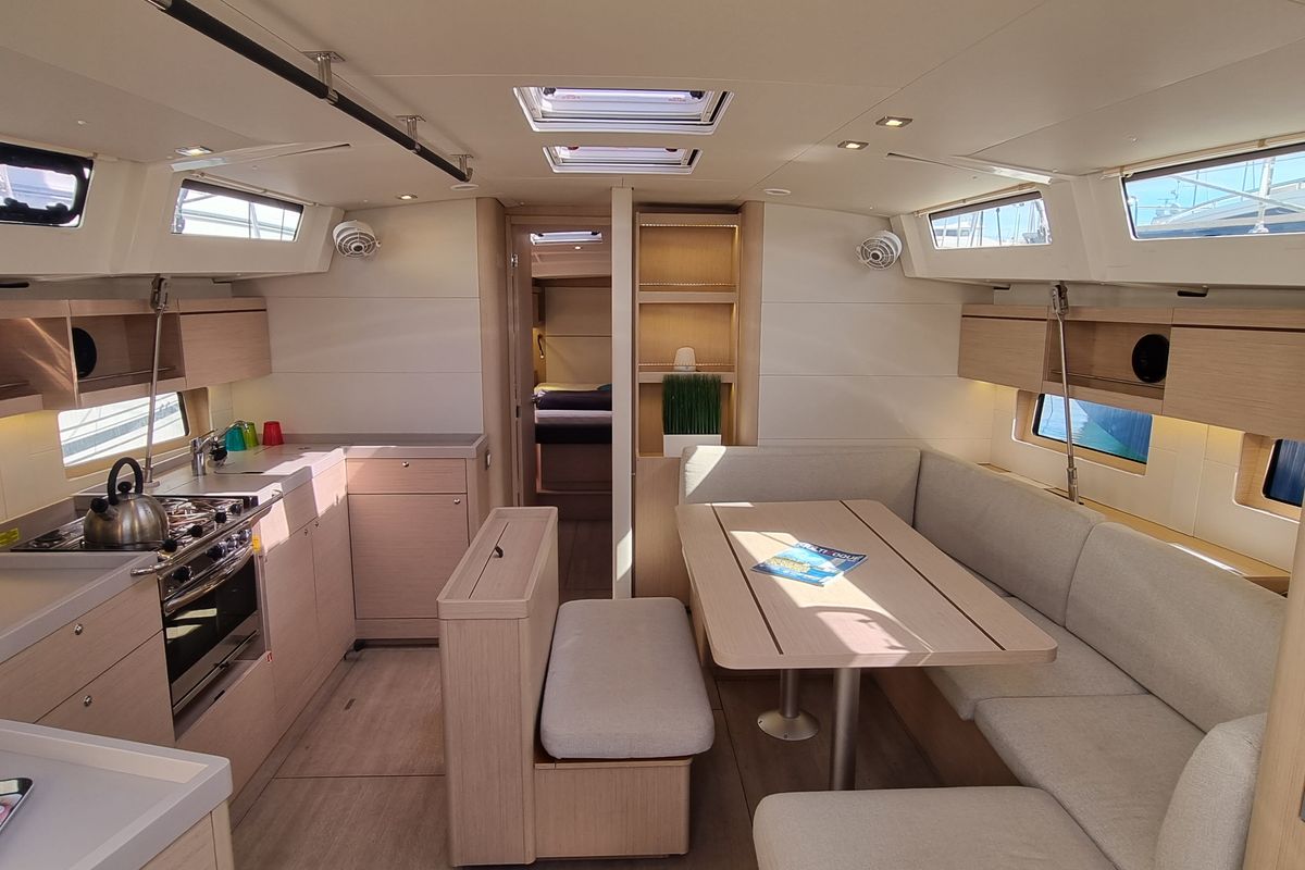Salon of Entre Deux Poles, a Beneteau Oceanis 46.1 sailboat at Vallauris, France