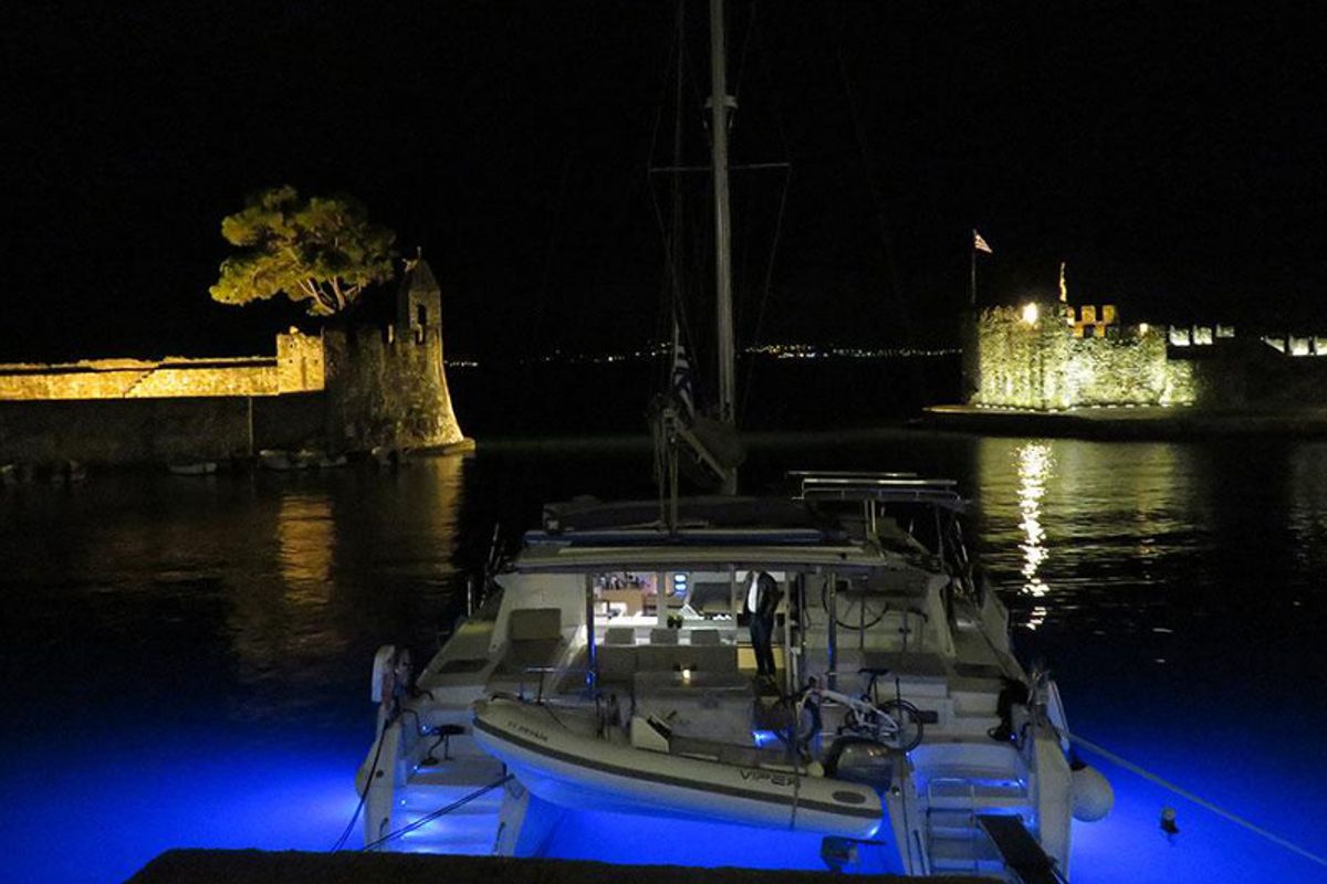Exterior view of Nirvana, a Lagoon 421 catamaran at Municipal Unit of Lefkada, Greece