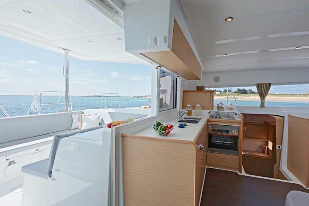 Galley of Nirvana, a Lagoon 421 catamaran at Municipal Unit of Lefkada, Greece