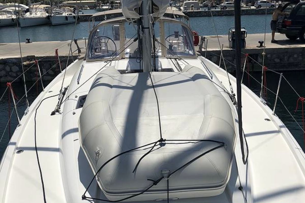 Exterior view of Tikal 3, a Jeanneau Sun Odyssey 440 sailboat at Municipal Unit of Lefkada, Greece
