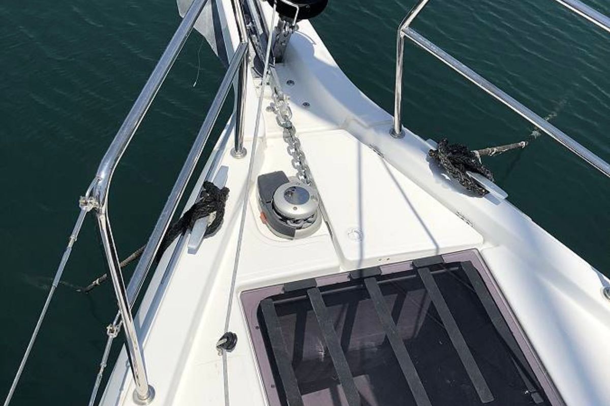Exterior view of Tikal 3, a Jeanneau Sun Odyssey 440 sailboat at Municipal Unit of Lefkada, Greece