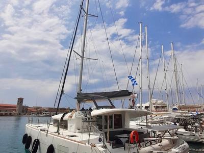 Exterior view of Utopia, a Lagoon 400 S2 catamaran at Municipal Unit of Rhodes, Greece