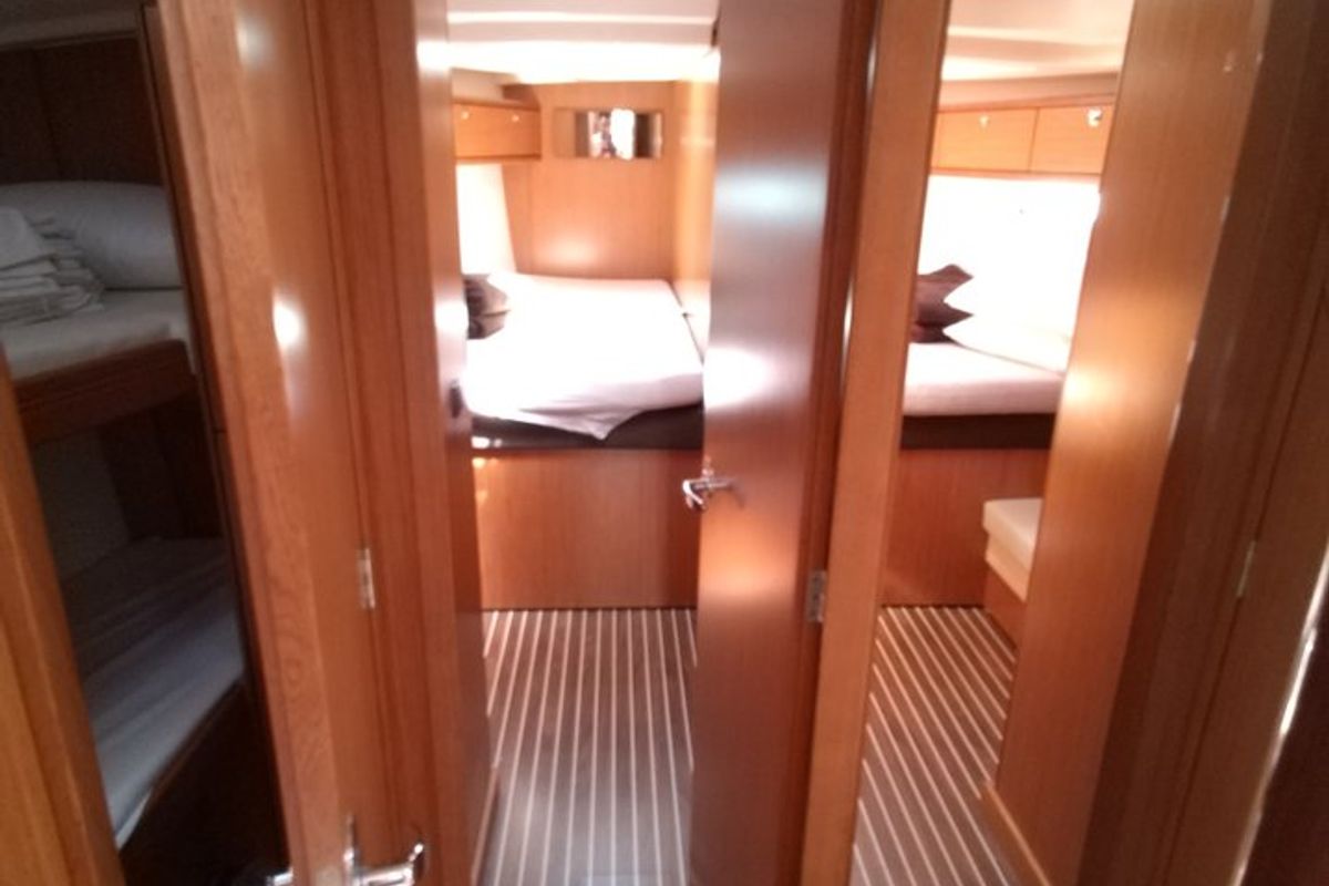 Cabin on Gin Tonic, a Bavaria 51 Cruiser sailboat at Kontokali, Greece