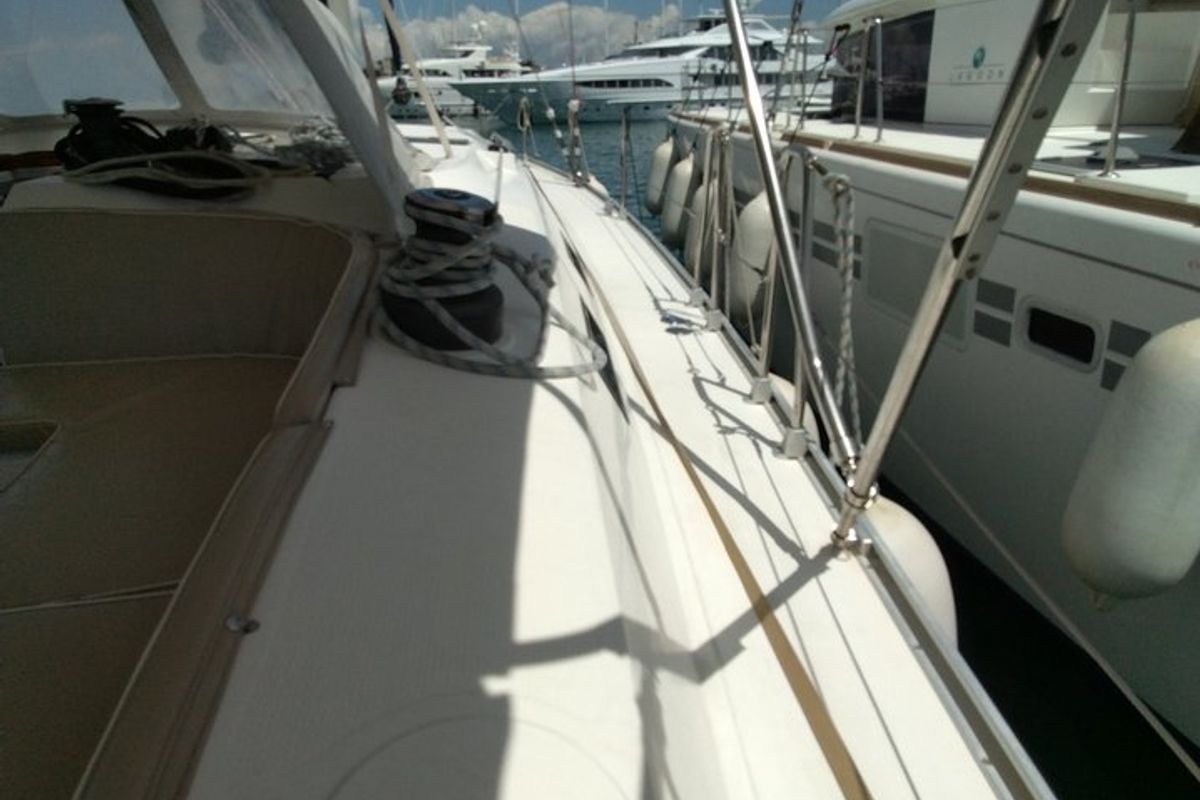 Deck of Gin Tonic, a Bavaria 51 Cruiser sailboat at Kontokali, Greece