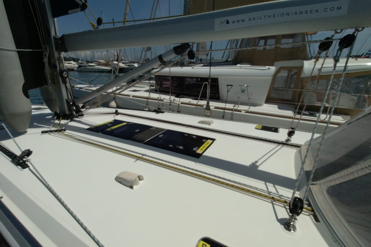 Salon of Gin Tonic, a Bavaria 51 Cruiser sailboat at Kontokali, Greece