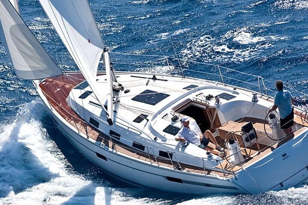 Exterior view of Vega, a Bavaria Cruiser 40 sailboat at Fethiye, Turkey