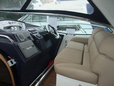 Cockpit of Elaine, a Sealine S38 motorboat at Athens, Greece