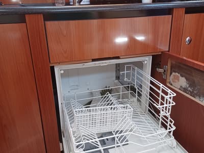 Galley of Elaine, a Sealine S38 motorboat at Athens, Greece