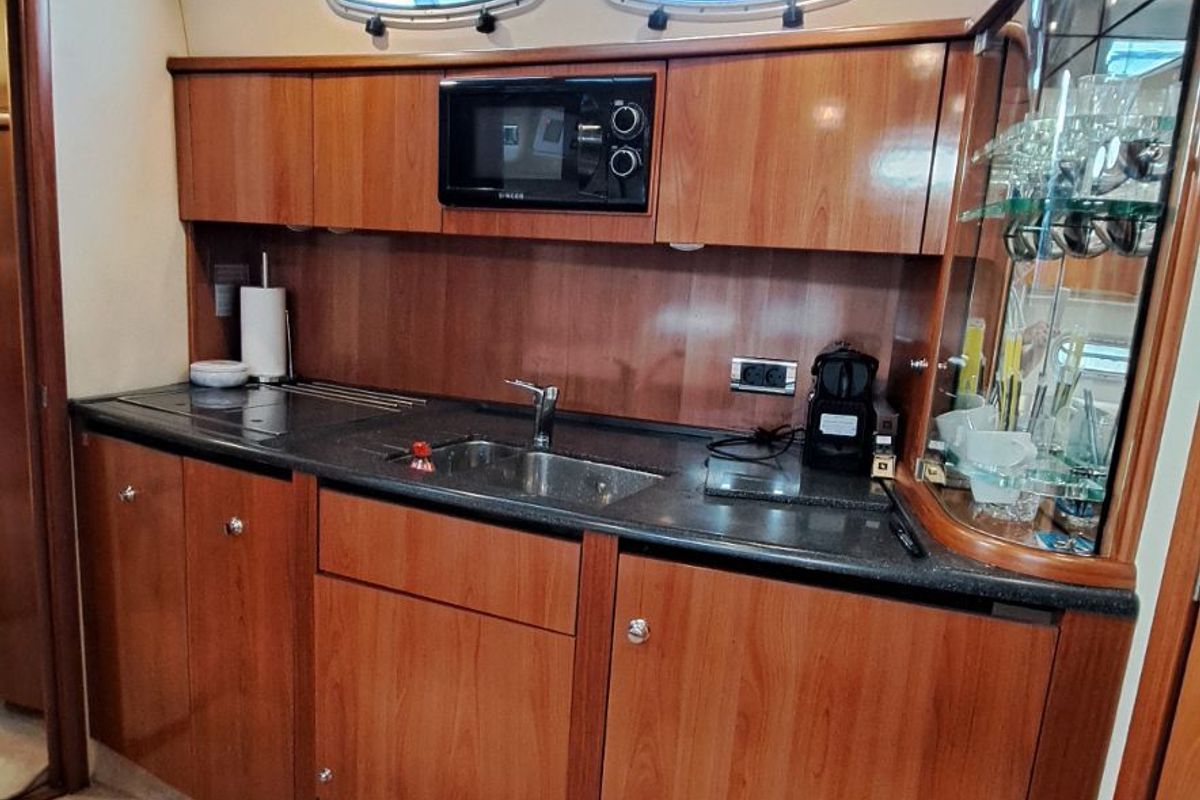 Galley of Elaine, a Sealine S38 motorboat at Athens, Greece