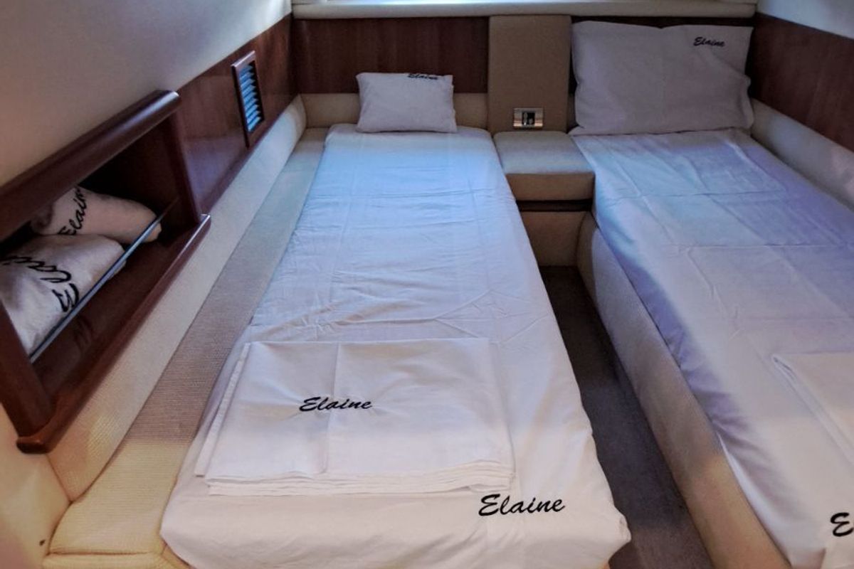 Cabin on Elaine, a Sealine S38 motorboat at Athens, Greece