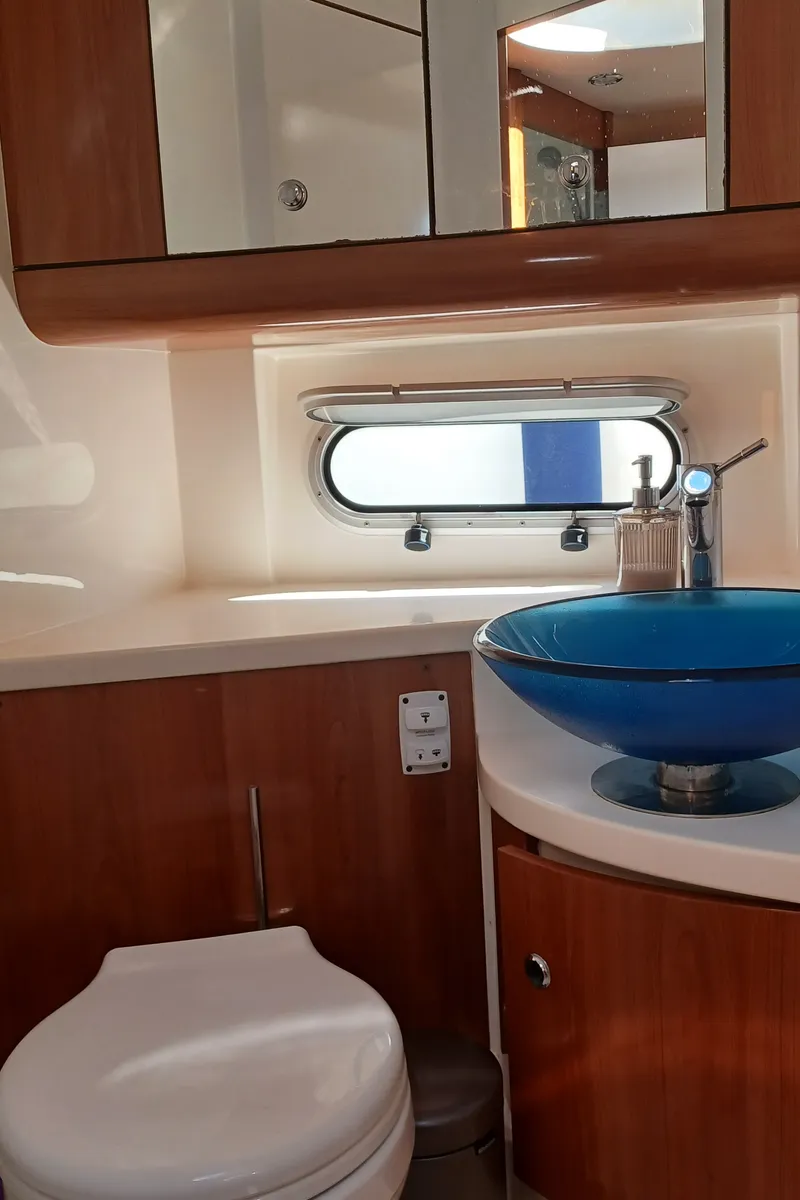 Head on Elaine, a Sealine S38 motorboat at Athens, Greece