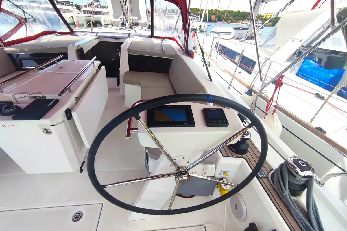 Cockpit of Ariel, a Beneteau Oceanis 46.1 sailboat at Općina Medulin, Croatia