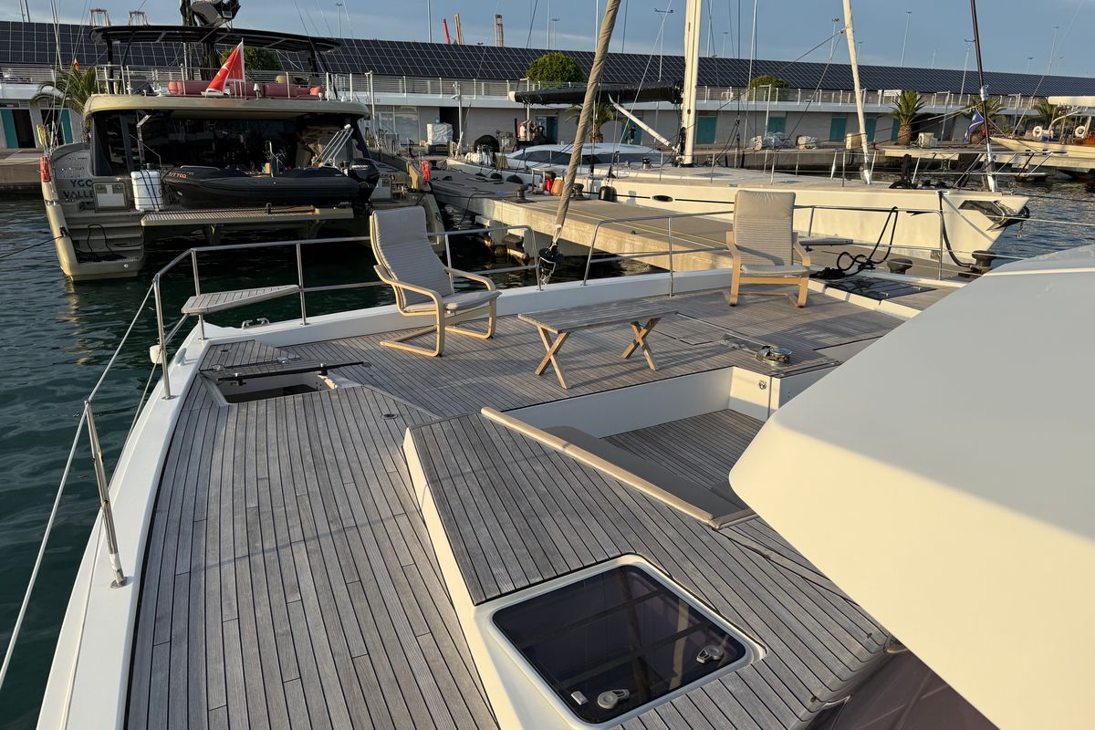 Deck of Blue Lagoon, a Bali 5.4 catamaran at Valencia, Spain