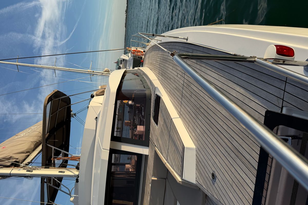 Exterior view of Blue Lagoon, a Bali 5.4 catamaran at Valencia, Spain