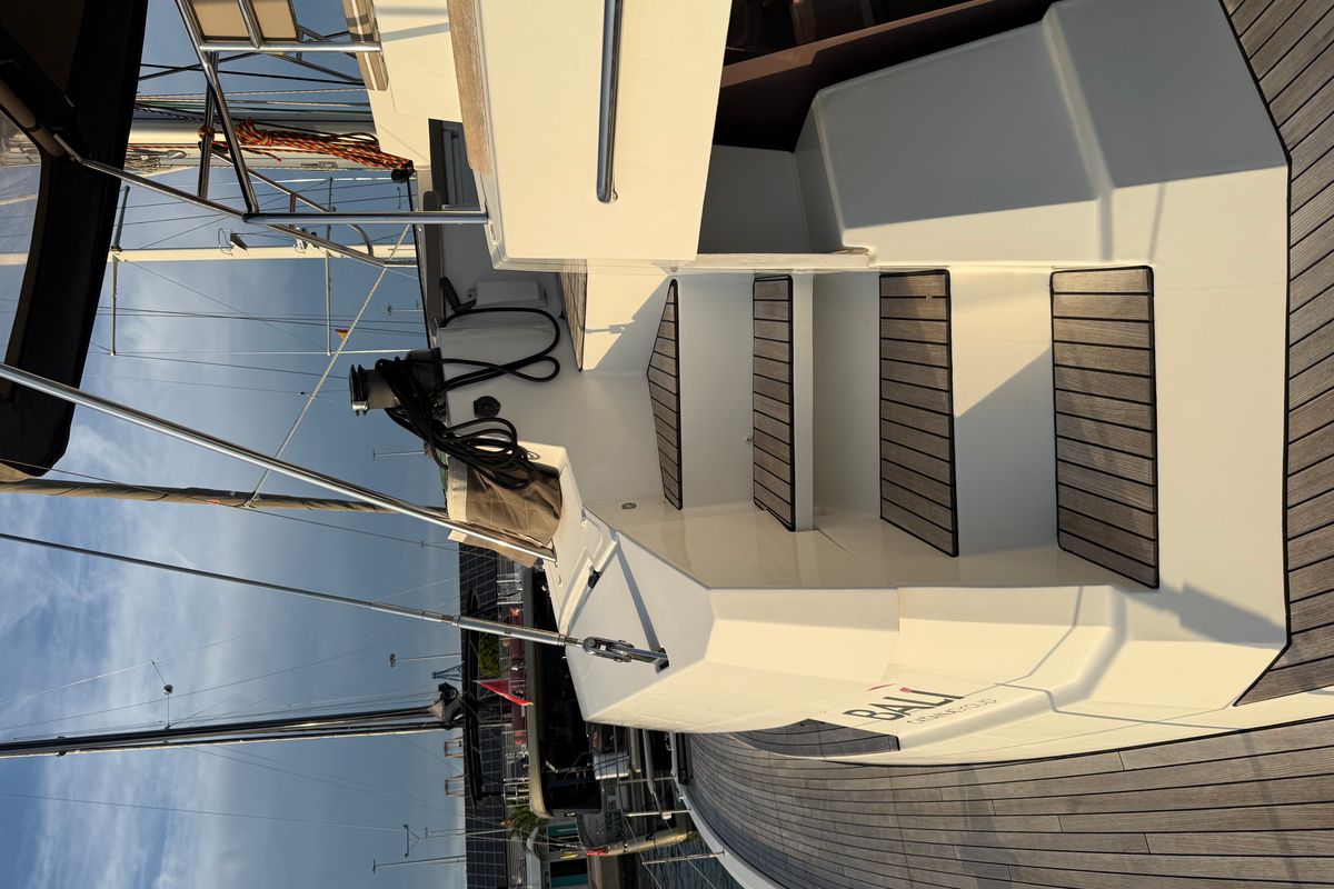 Exterior view of Blue Lagoon, a Bali 5.4 catamaran at Valencia, Spain