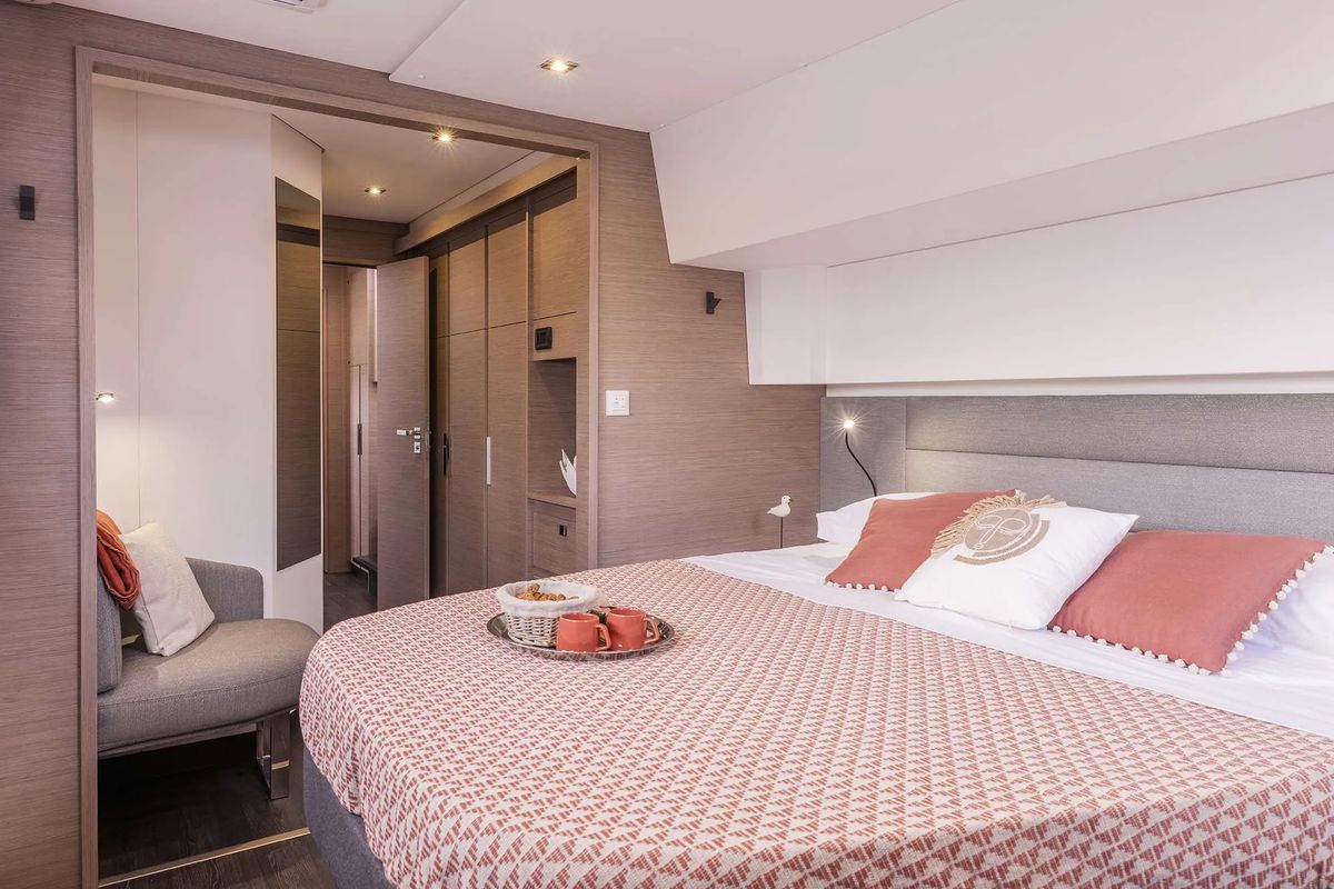 Cabin on The Big Leboatski, a Fountaine Pajot Aura 51 catamaran at Belize City, Belize