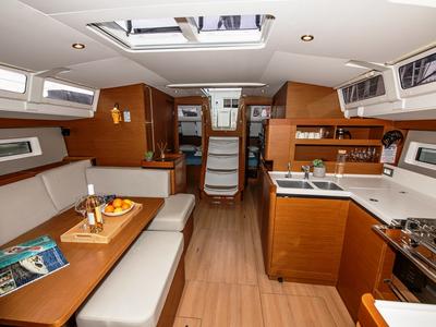 Salon of Lara, a Jeanneau Sun Odyssey 490 sailboat at Neo Klima, Greece