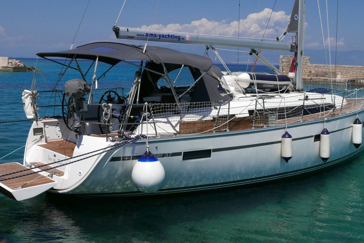 Exterior view of Into the Blue, a Bavaria Cruiser 37 sailboat at Općina Vrsar, Croatia