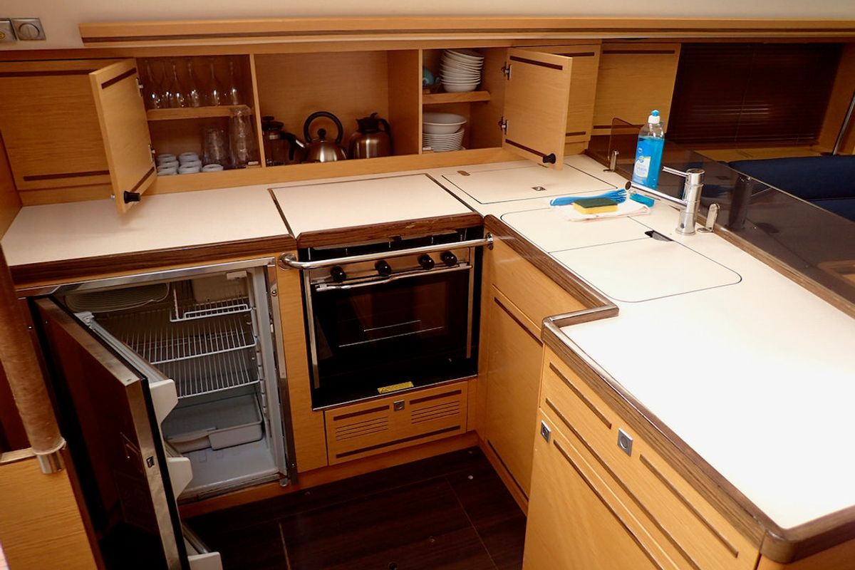 Galley of Moon Shadow, a Elan 444 Impression sailboat at Fethiye, Turkey