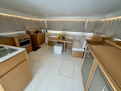 Salon of Blue Kiss, a Excess 14 catamaran at Dubrovnik, Croatia