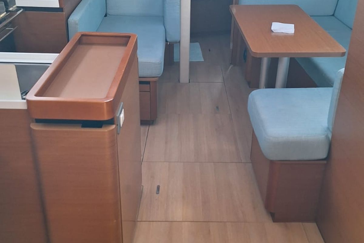 Salon of Iliada, a Jeanneau Sun Odyssey 410 sailboat at Municipal Unit of Palairos, Greece
