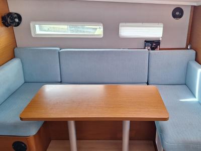 Salon of Iliada, a Jeanneau Sun Odyssey 410 sailboat at Municipal Unit of Palairos, Greece