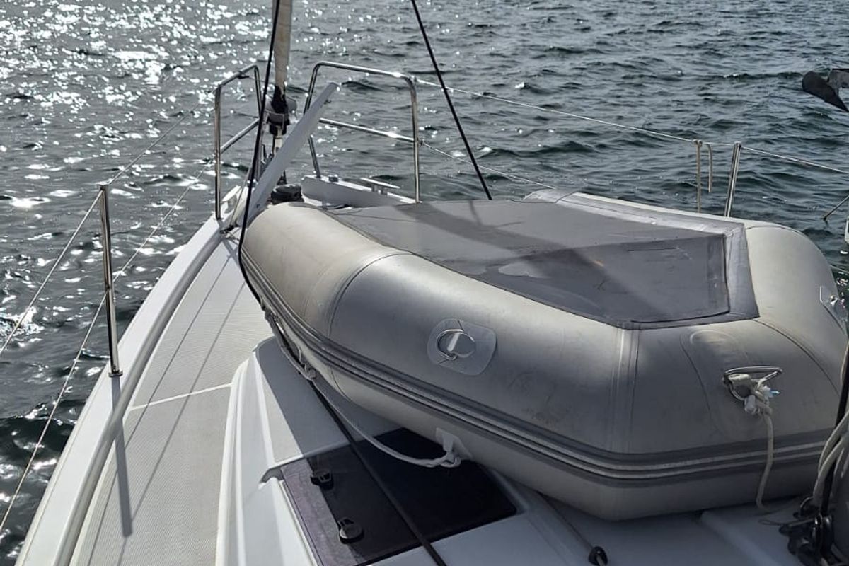 Deck of Iliada, a Jeanneau Sun Odyssey 410 sailboat at Municipal Unit of Palairos, Greece
