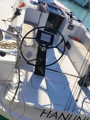 Cockpit of Larthia, a More Boats More 40 sailboat at Piombino, Italy