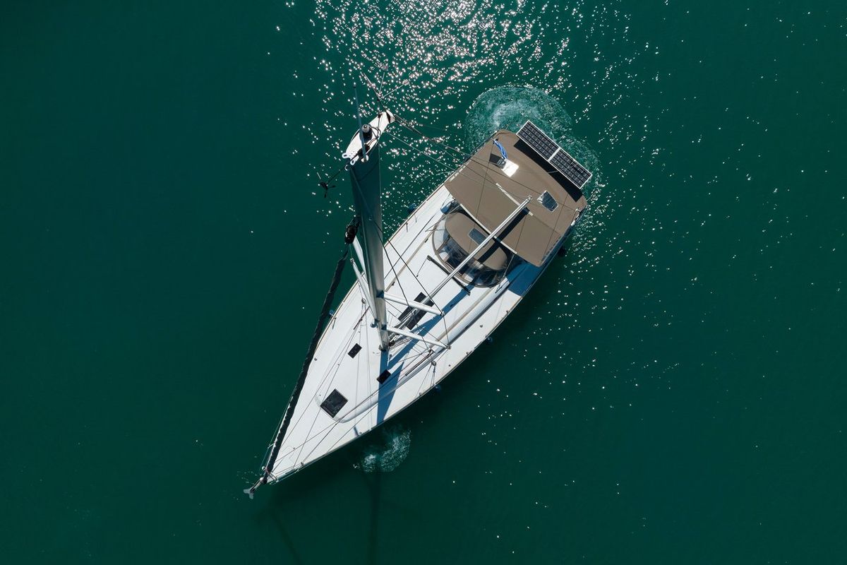 Exterior view of Kalypso, a Jeanneau Sun Odyssey 439 sailboat at Municipal Unit of Lefkada, Greece