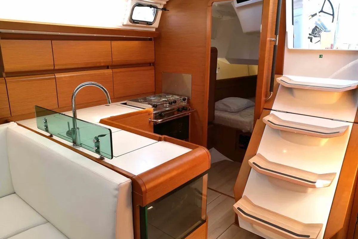 Galley of Arisaghia, a Jeanneau Sun Odyssey 449 sailboat at Agropoli, Italy