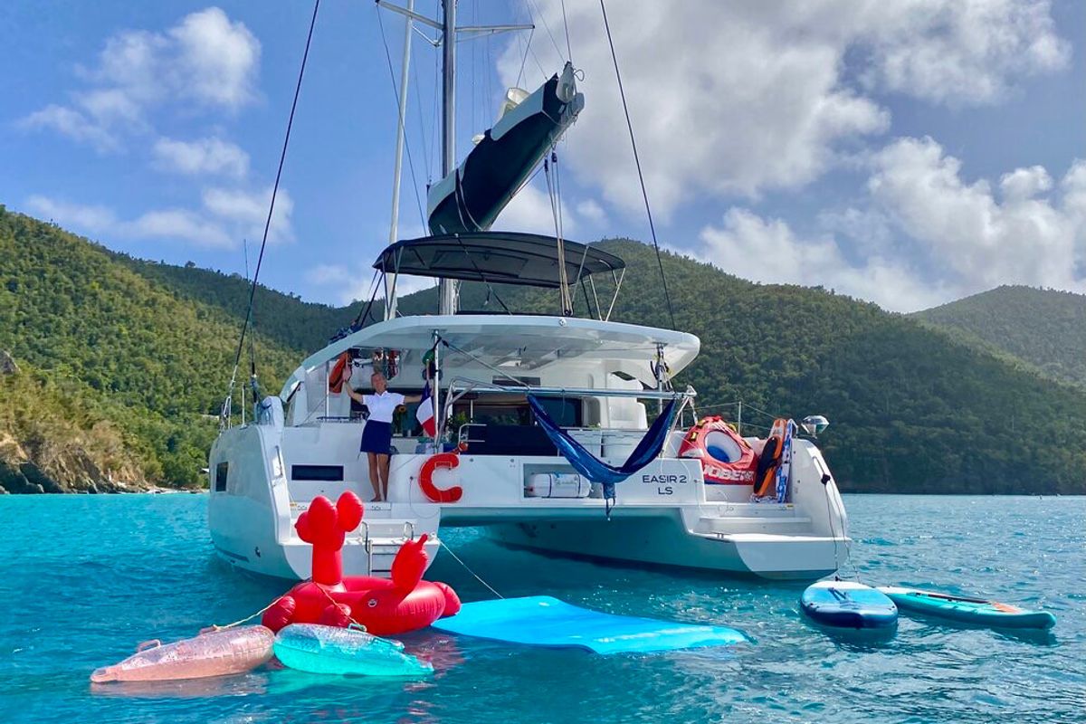 Exterior view of Maryna, a Lagoon 46 catamaran at Eden Island Marina, Seychelles