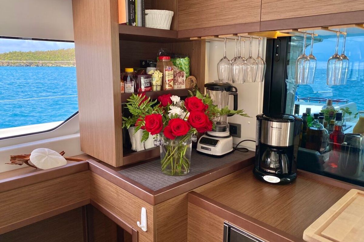 Galley of Maryna, a Lagoon 46 catamaran at Eden Island Marina, Seychelles