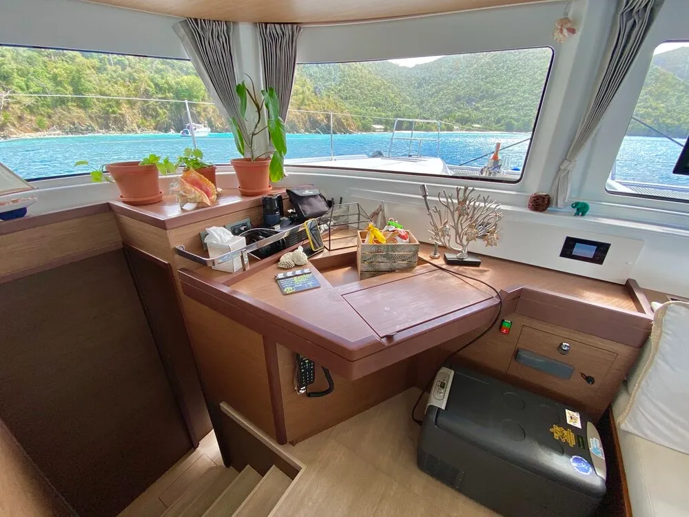 Salon of Maryna, a Lagoon 46 catamaran at Eden Island Marina, Seychelles