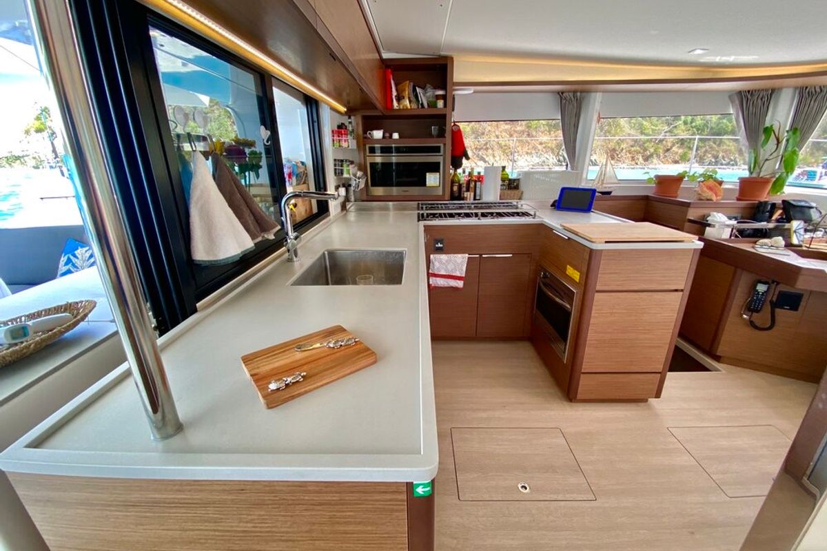 Galley of Maryna, a Lagoon 46 catamaran at Eden Island Marina, Seychelles