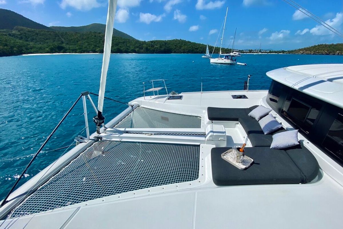 Deck of Maryna, a Lagoon 46 catamaran at Eden Island Marina, Seychelles
