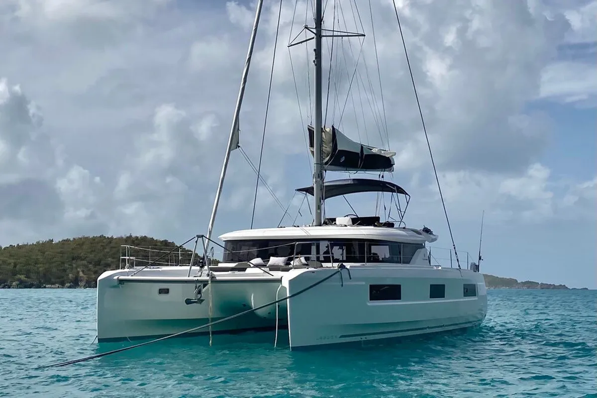 Exterior view of Maryna, a Lagoon 46 catamaran at Eden Island Marina, Seychelles