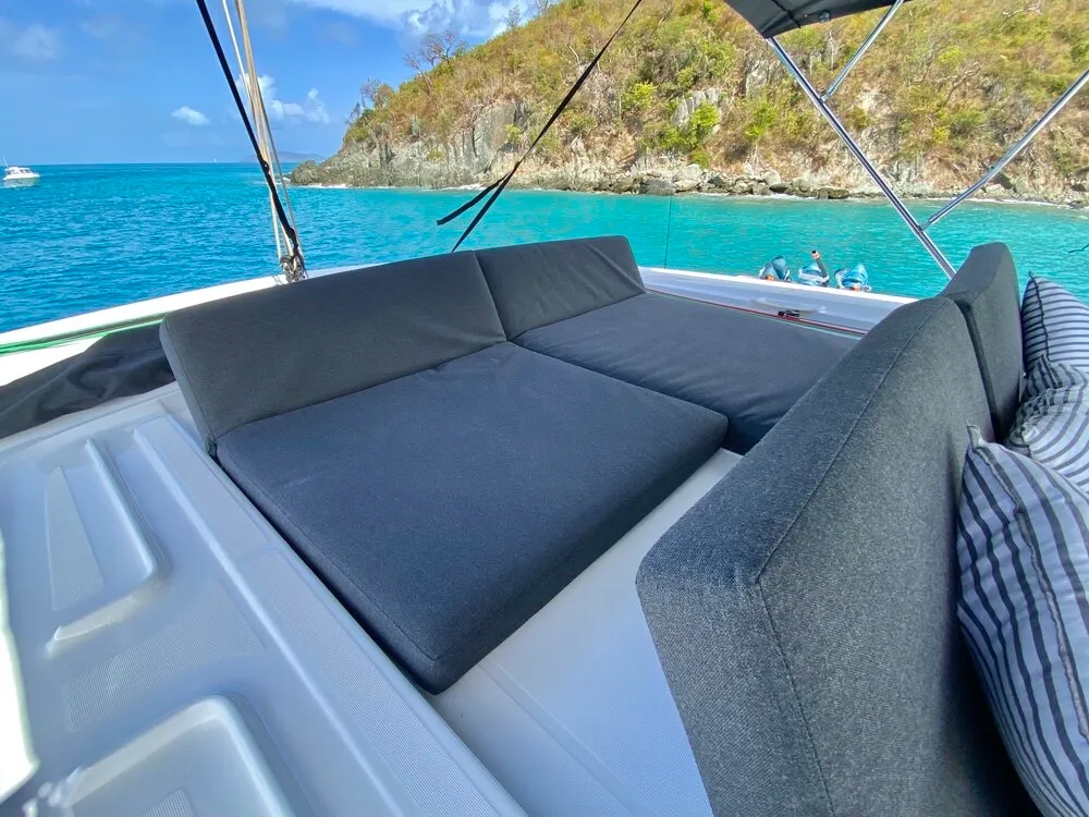 Deck of Maryna, a Lagoon 46 catamaran at Eden Island Marina, Seychelles