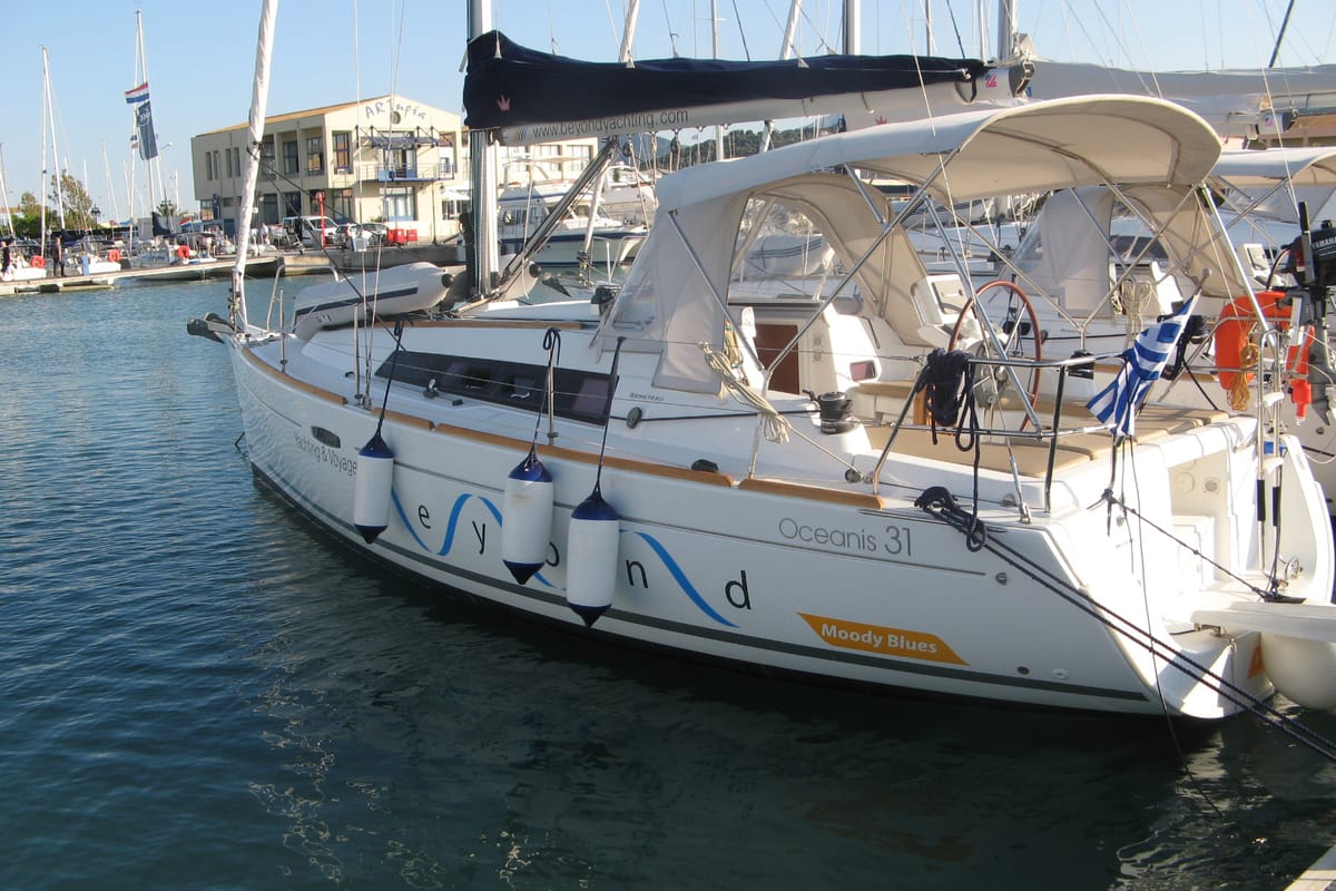 Exterior view of Moody Blues, a Beneteau Oceanis 31 sailboat at Municipal Unit of Lefkada, Greece