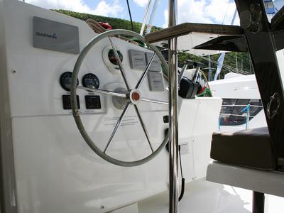 Cockpit of Admira, a Fountaine Pajot Lucia 40 catamaran at Seget Donji, Croatia