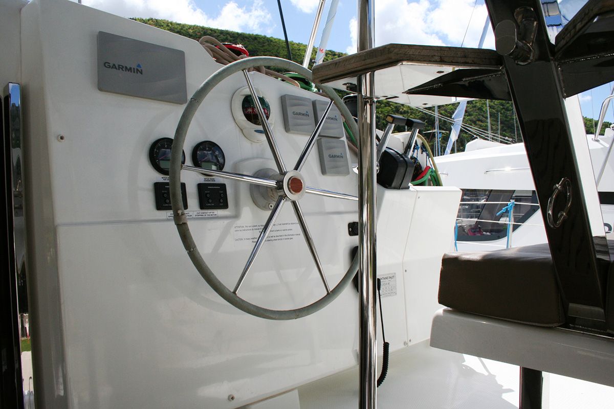 Cockpit of Admira, a Fountaine Pajot Lucia 40 catamaran at Seget Donji, Croatia