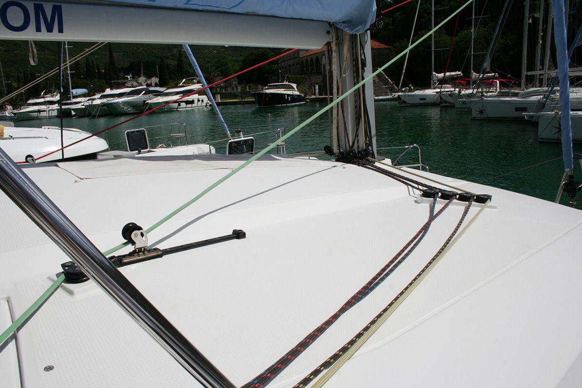 Deck of Admira, a Fountaine Pajot Lucia 40 catamaran at Seget Donji, Croatia